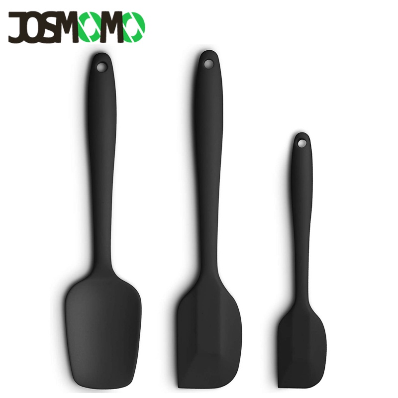 JOSMOMO 3 cái / bộ thìa silicone, bộ đồ dùng nhà bếp, thiết kế liền mạch One Piece, thìa cao su chống dính để nấu ăn, nướng và trộn (Đen)