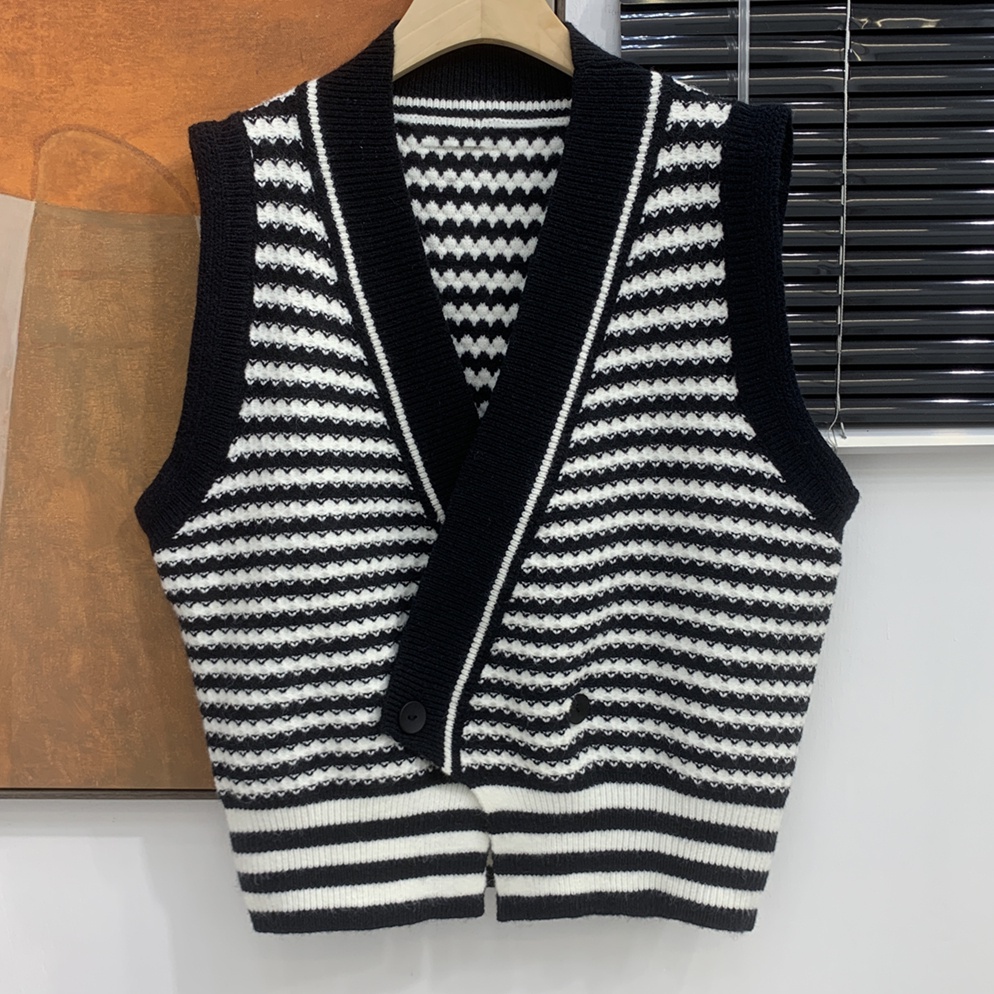 Áo khoác Cardigan dệt kim không tay kẻ sọc thời trang retro cho nữ | BigBuy360 - bigbuy360.vn