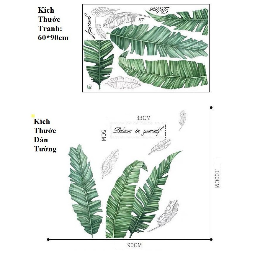 Tranh decal dán tường BA CHIẾC LÁ siêu đáng yêu - Decal dán tường phòng khách️