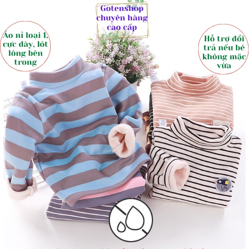 Áo nỉ cổ lọ, áo giữ nhiệt cho bé chính hãng  lót lông bên trong dày dặn mềm mịn giữ ấm cho bé AN9