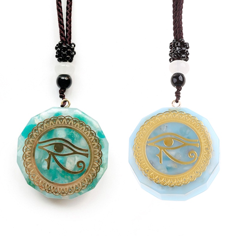COLO  Reiki Devil's Eye Necklace Horus Eye All-Seeing Eyes Orgonite Energy Pendant Orgone Amazonite Necklace  Amulet Jewelry