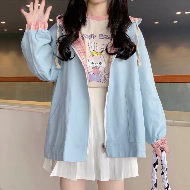 ÁO KHOÁC KAKI CÓ MŨ 💕[Có Ảnh Thật]💕 CARO 2IN1 MẶC ĐƯỢC 2 MẶT PHONG CÁCH ULZZANG DỄ THƯƠNG