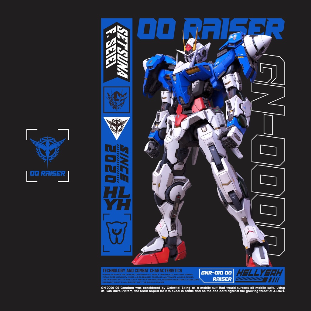 Áo Thun Unisex Tay Lỡ Form Rộng Hình Gundam 00Raiser - GN 0000 Design In 2 Mặt
