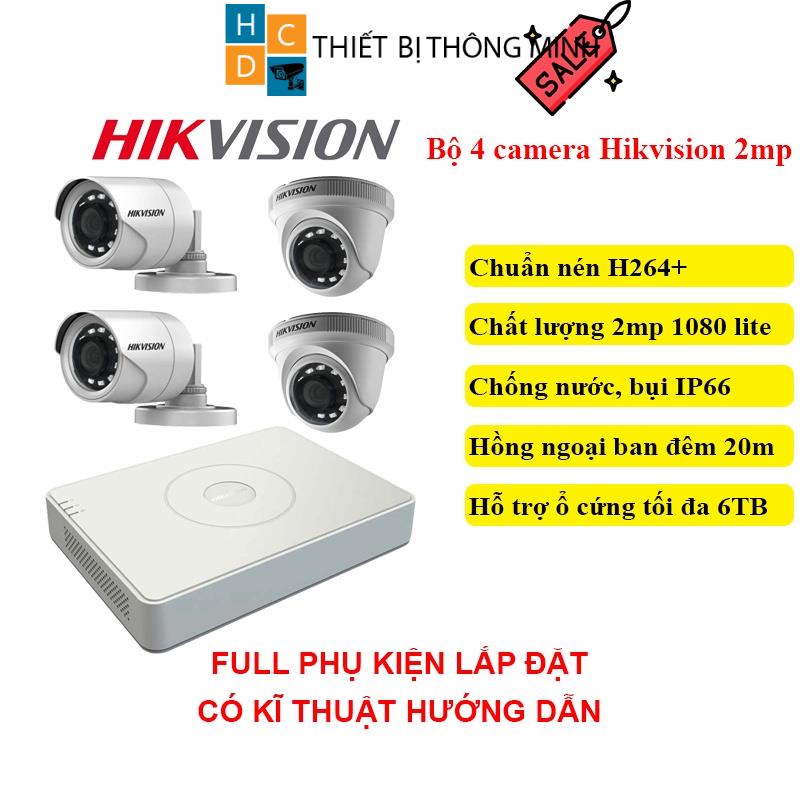 {Siêu rẻ} Bộ 4 camera giám sát Hikvision 2mp Full HD chính hãng tặng kèm đầy đủ phụ kiện bảo hành 24 tháng