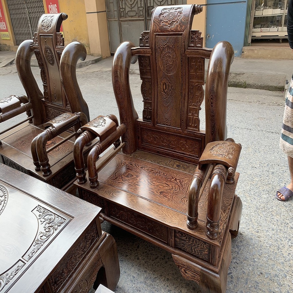 Bộ bàn ghế Tần Thủy Hoàng gỗ Mun cột 12 kích thước 14
