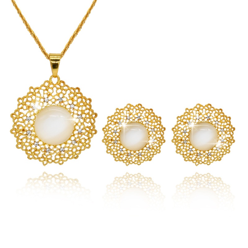 Bộ Vòng cổ + Bông Tai Hình Mắt Mèo Đính Đá Thời Trang Cho Nữ