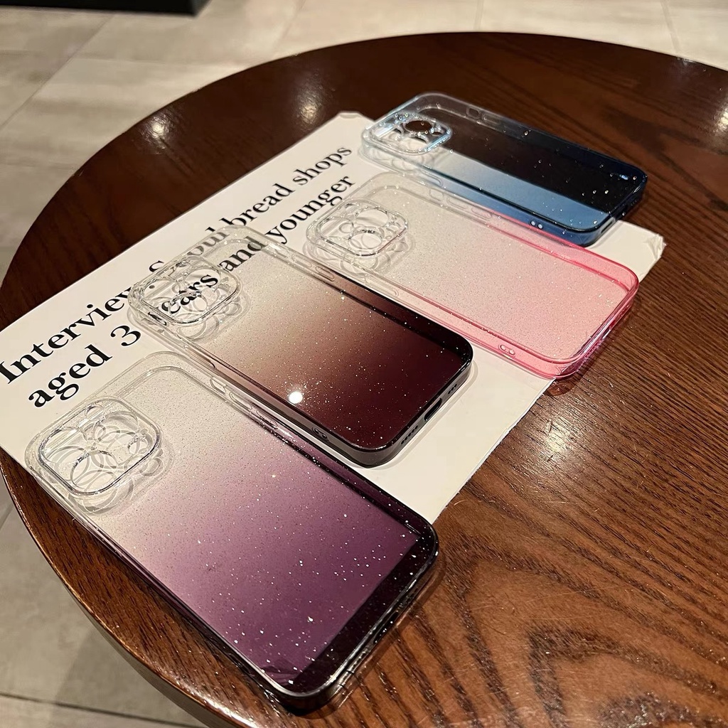 Ốp Điện Thoại Mặt Kính Trong Suốt Chống Rơi Màu Gradient Cho Iphone 14 13 12 Pro Max Plus