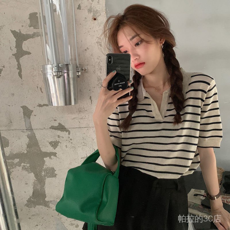 Linh Kiện Điện Tử Pala★ Áo Sơ Mi Tay Ngắn Cổ Chữ V Kẻ Sọc Trắng Đen Phong Cách Retro | BigBuy360 - bigbuy360.vn