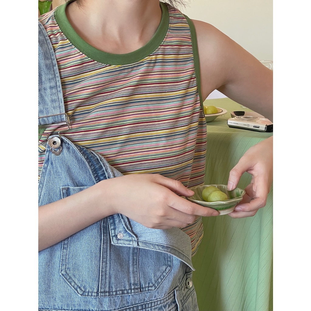 Áo Thun Nữ Ngắn Tay Cổ Tròn Sọc Ngang Thời Trang