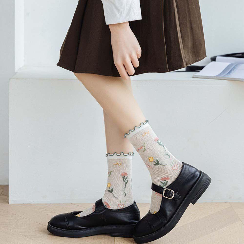 Vớ Lụa Thủy Tinh Trong Suốt Phối Ren Hoa Siêu Mỏng Thoáng Khí Phong Cách Harajuku