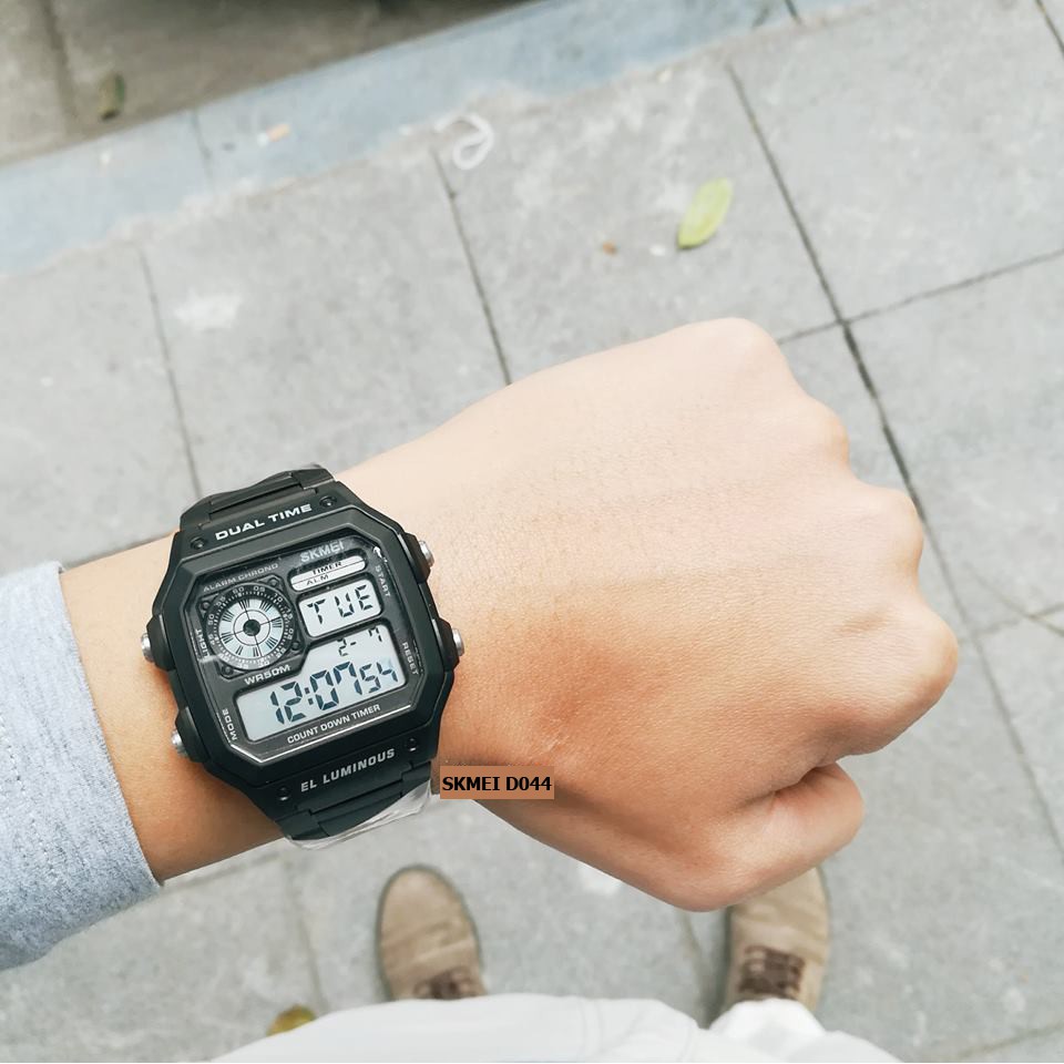 (CHÍNH HÃNG) Đồng hồ nam Skmei DO44 Dual time Digital Watch dây thép không gỉ + Tặng dây da thay thế