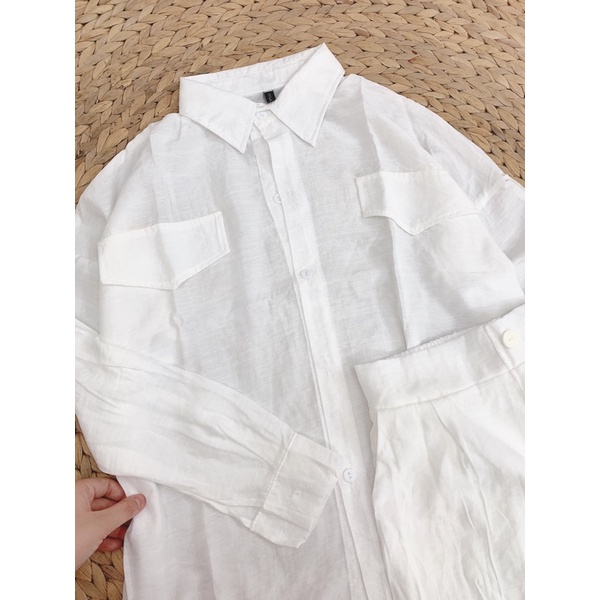 Sét bộ đũi trắng dài tay nắp túi - SHOP THƠM PHẠM