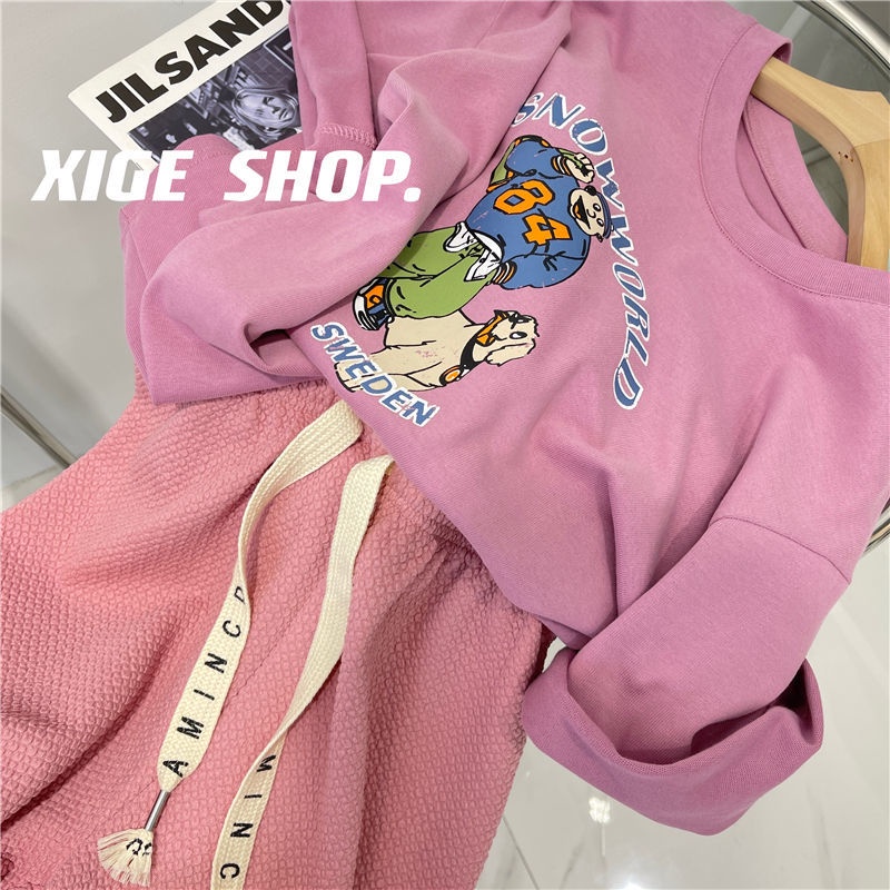 Quần Dài Lưng Cao Ống Rộng Phối Dây Rút In Chữ Thời Trang Xuân Hè Cho Nữ