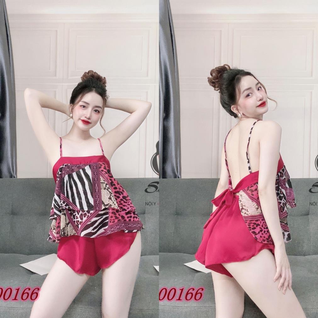 Đồ Ngủ Sexy, Bộ Đùi Cột Dây Sau Quần Satin Phối Voan 40<65kg | BigBuy360 - bigbuy360.vn