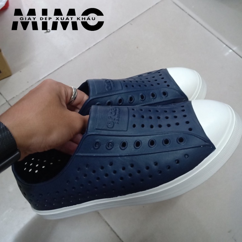 [Tặng 10 jibit]- Giày nhựa đi mưa, lội nước, đi biển navy viền trắng siêu êm mềm nhẹ, thoáng khí, không hôi chân nam nữ