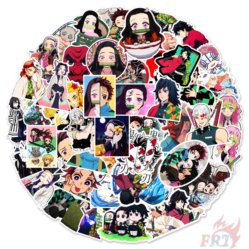 Bộ 100 Cái / Bộ ❉ Hình Dán Trang Trí In Hình Nhân Vật Anime Kimetsu no Yaiba Xinh Xắn ❉ Miếng Dán Chống Thấm Nước Thời Trang