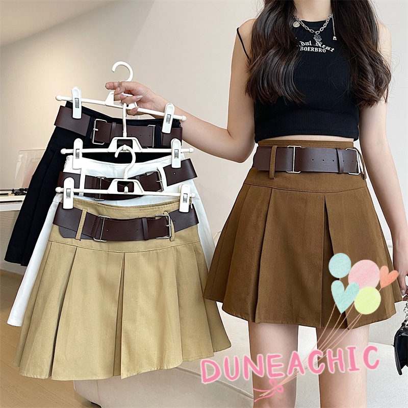 Chân Váy Ngắn Xếp Ly Phối Thắt Lưng Kiểu Retro Dễ Thương Cho Nữ