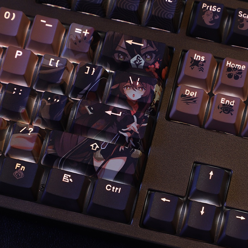 Hu Tao Keycaps Light Transmittance Cherry Profile Anime Genshin Impact Chocolate Theme 108 Phím PBT Thuốc nhuộm Thăng hoa Bàn phím cơ Keycap
