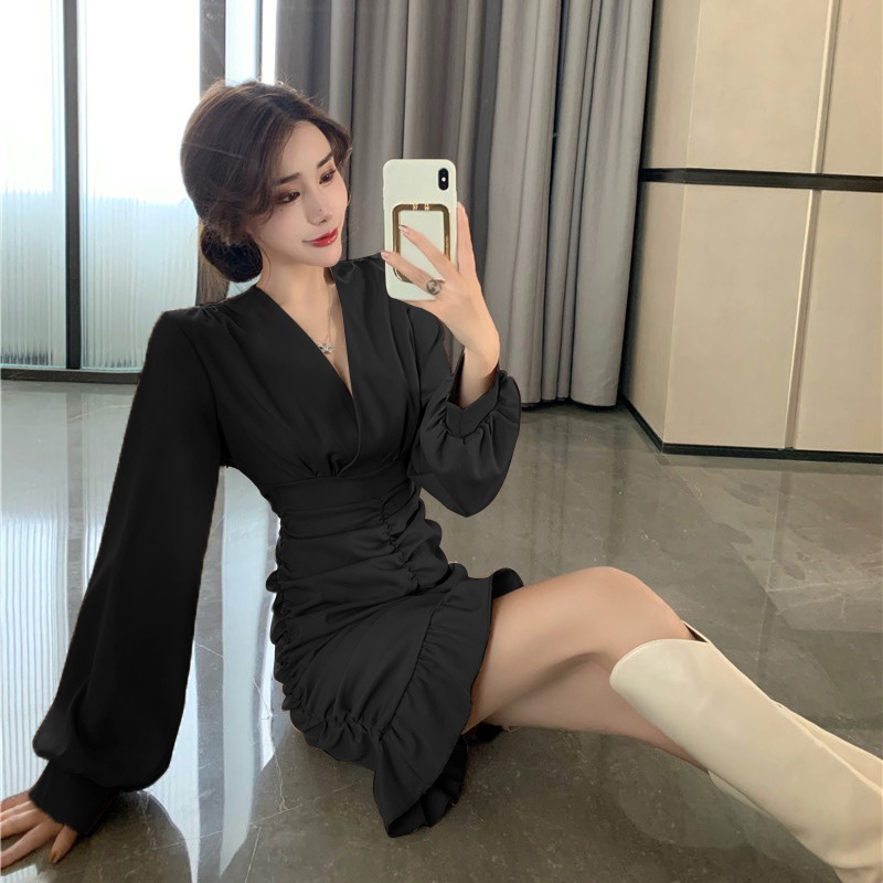 Đầm nữ Perty tay phồng thanh lịch gợi cảm phong cách Hàn Quốc