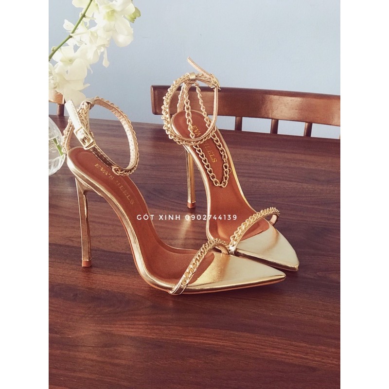 Giày sandal dây mảnh cao cấp 11p màu gold