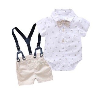 Set yếm áo trắng hình khủng long cho bé