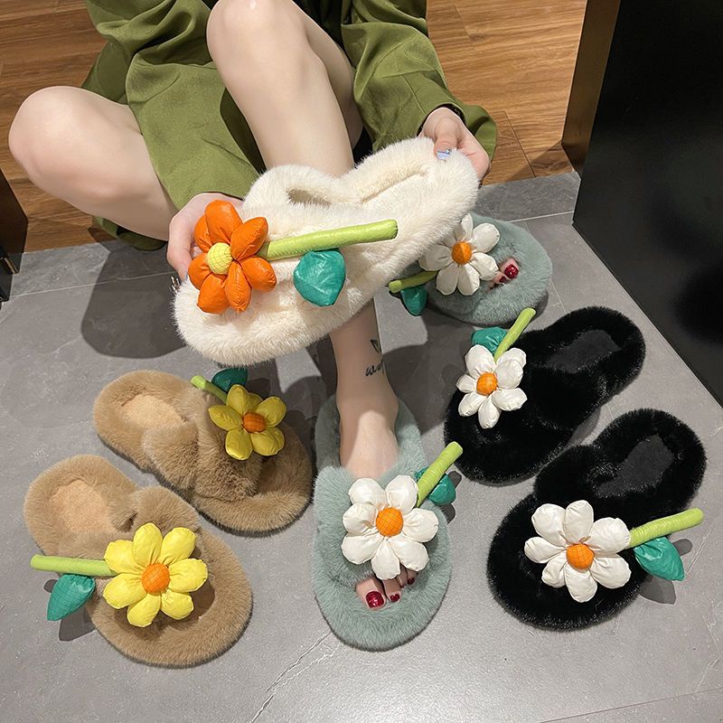 Dép Bông Quai Chéo Phối Lông Thời Trang Thu Đông 2022 Cho Nữ