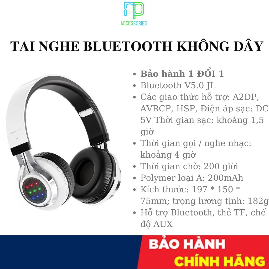 [CHÍNH HÃNG] TAI NGHE TRÙM TAI BLUETOOTH BO8 CHÍNH HÃNG BOROFONE 1 ĐỔI 1