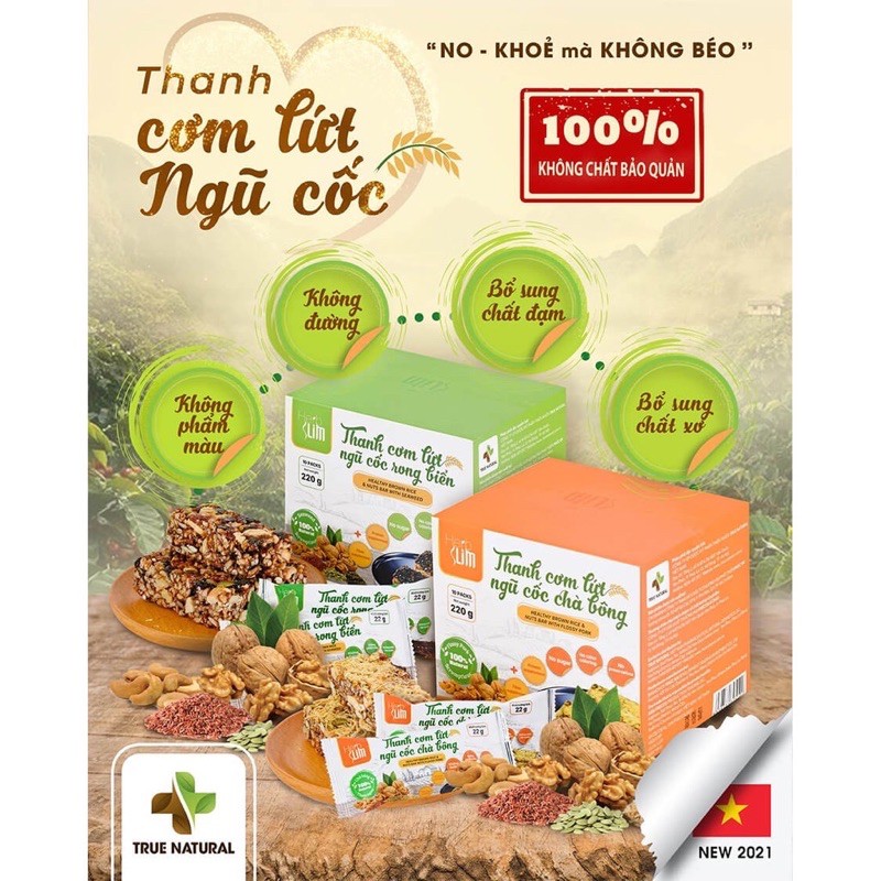 Thanh Cơm Gạo Lứt Ngũ Cốc Ăn Liền 2 Vị Chà Bông Và Rong Biển HERBSLIM Ăn Kiêng Eatclean True Natural