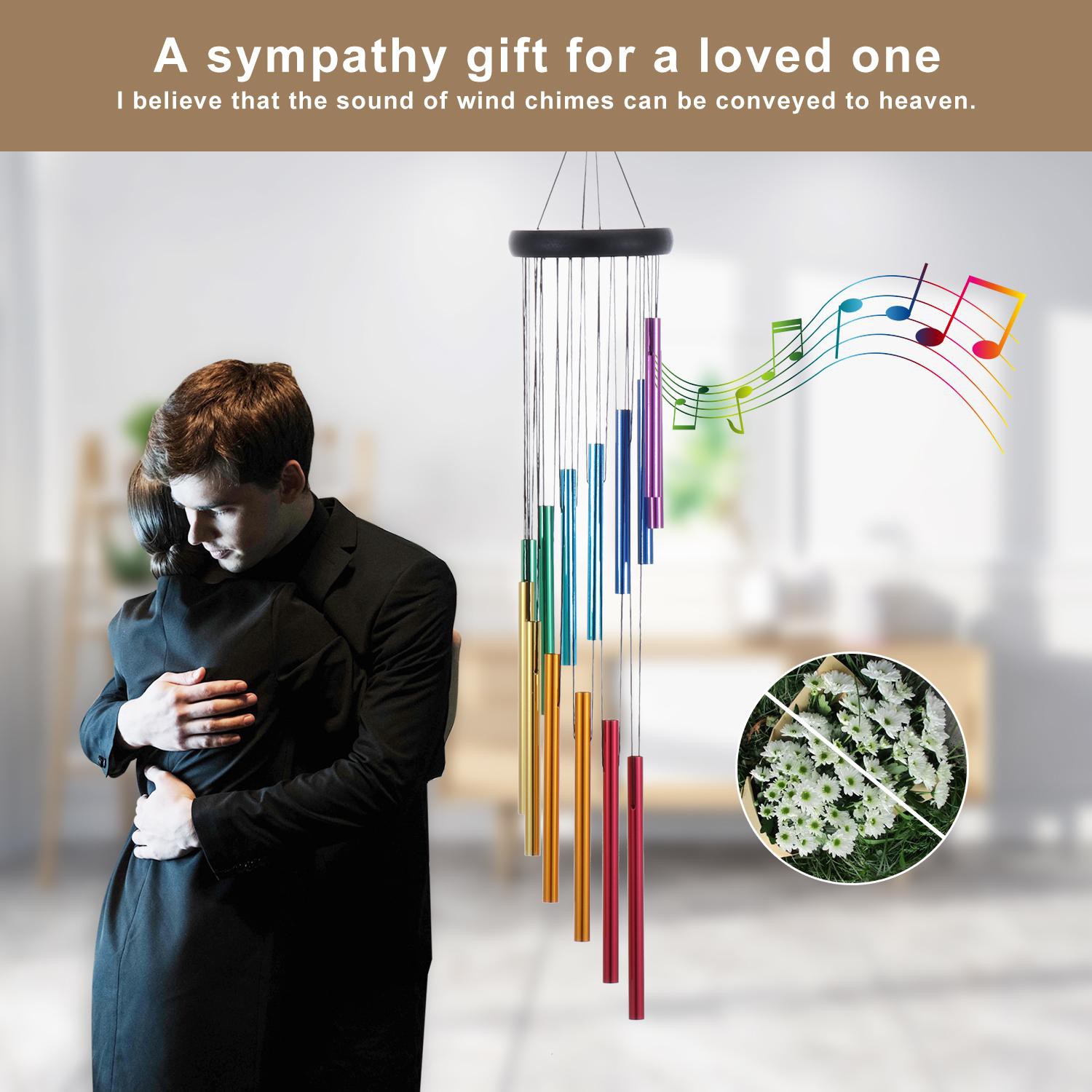 RAINBOW Outdoor Garden Colorful Wind Chimes Memorial Wind Chimes Gifts Meditation and Yoga Deep Tone Wind Chimes With Colored Aluminum Alloy Tubes Terrace decorations 7 Colors Home Decorations 14 Aluminum Tubes Decor Garden Soothing Sounds