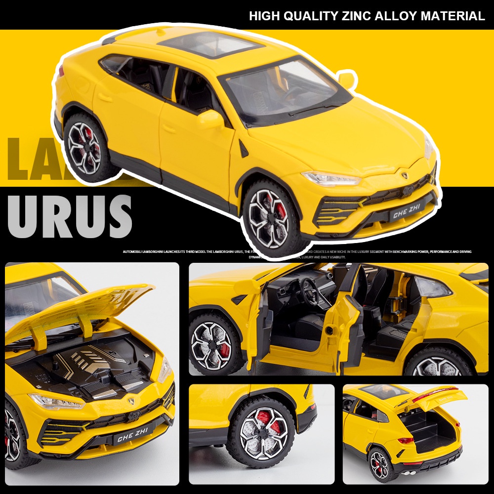 Mô hình xe ô tô Lamborghini Urus tỷ lệ 1:24 khung kim loại có đèn âm thanh mô phỏng mở 4 cửa, cốp, capo cót chạy đà