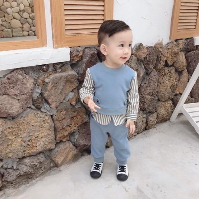 Set bộ bé trai phối tay kẻ cho bé trai | BigBuy360 - bigbuy360.vn