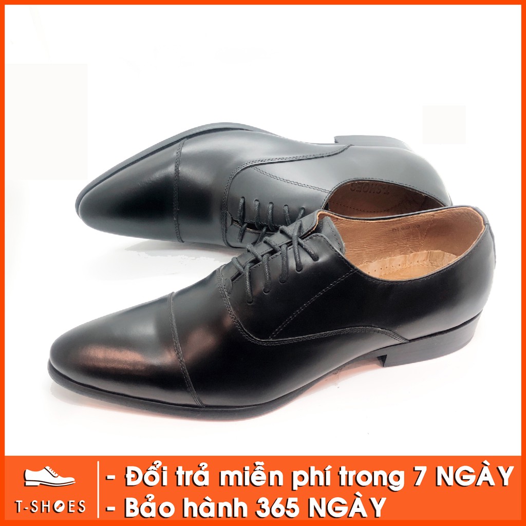 Giày Cap-toe Oxford mũi nhọn, da trơn bóng màu đen