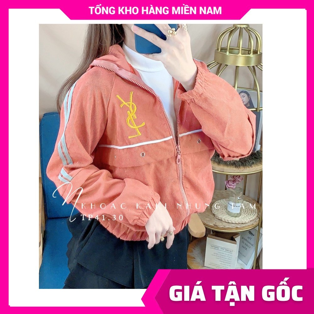 Áo khoác chống nắng nữ chất kaki nhung tăm thêu chữ dễ thương TP41