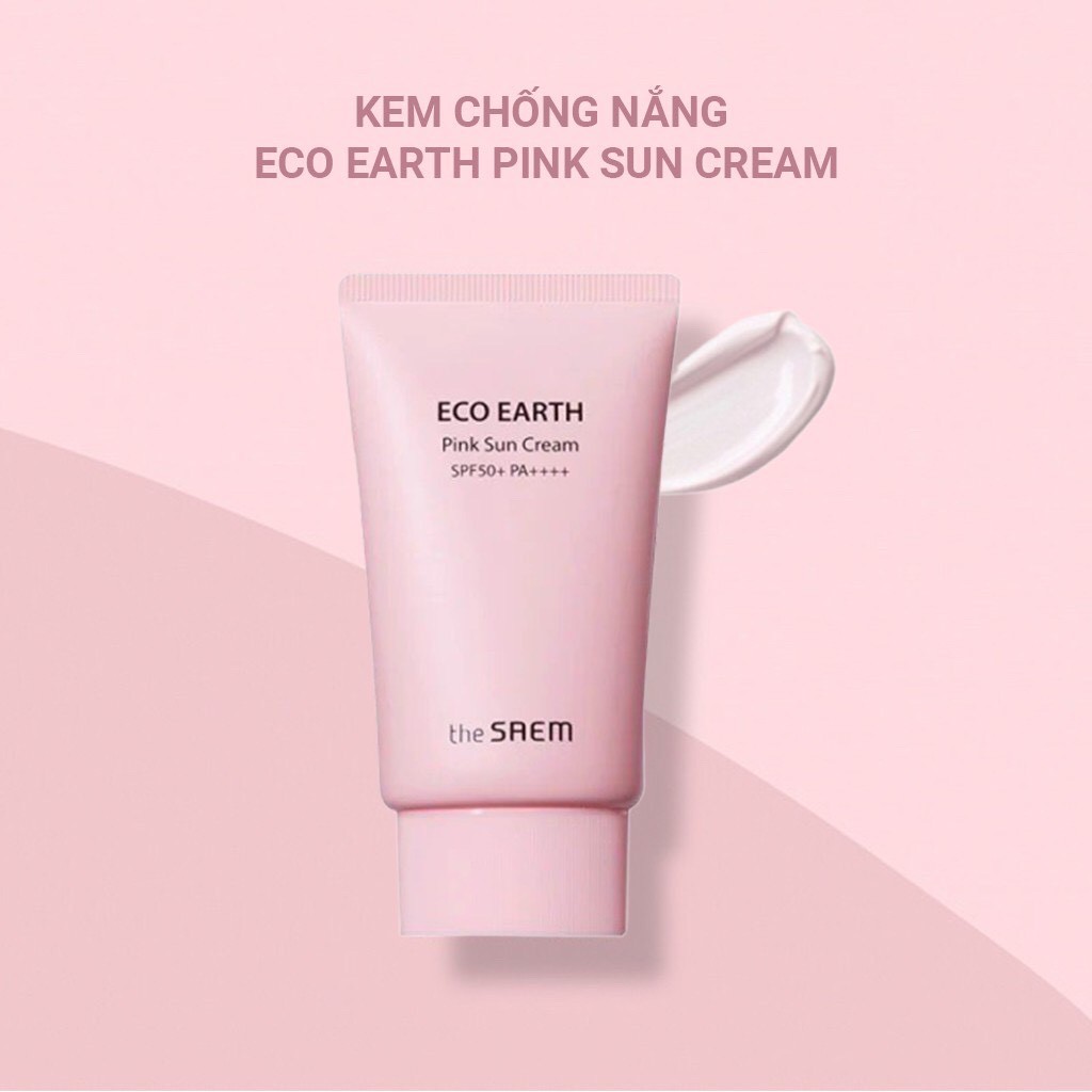 Kem chống nắng Nâng Tone Giúp Da Trắng Hồng The Saem Eco Earth Pink Sun Cream 50g - MÀU HỒNG