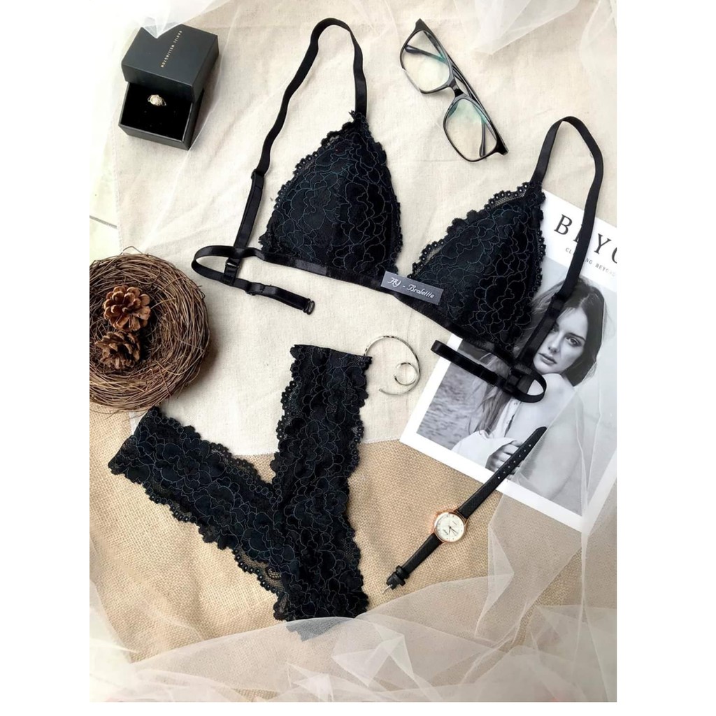 👙Nội y cao cấp👙 Bộ đồ lót bralette đen hoa có mút mỏng hàng bra thiết kế | BigBuy360 - bigbuy360.vn