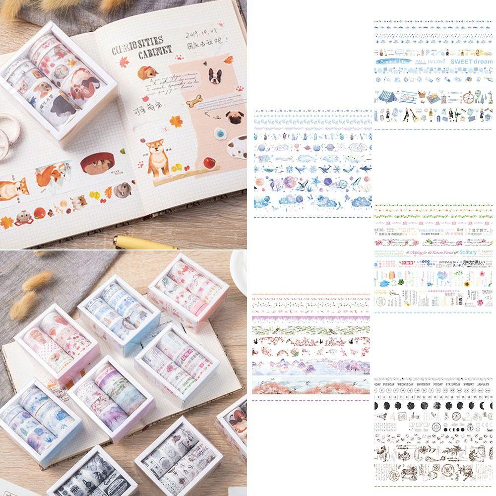 10 Cuộn Băng Keo Washi 5 Phong Cách Vintage Trang Trí Sổ Tay DIY