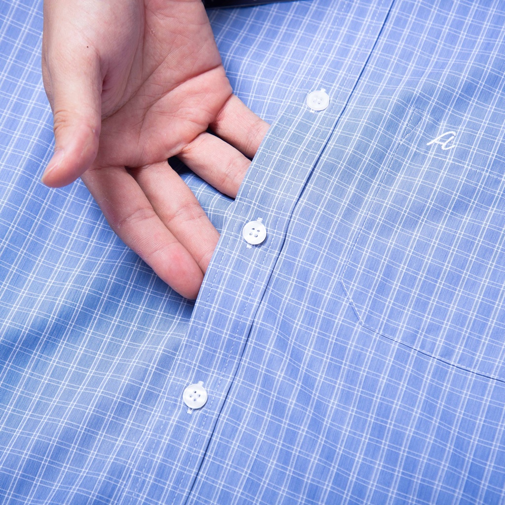 Áo Sơ Mi Nam Công Sở Trung Niên Thương Hiệu Anton Dài Tay Vải Cotton Kẻ Caro Xanh – AC159 | BigBuy360 - bigbuy360.vn