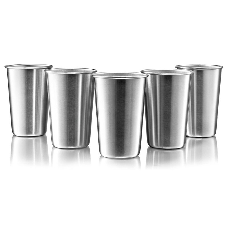 Premium Stainless Steel Cups - 16.9 Ounce Stainless Steel Pint Cup Tumblers - Eco-Friendly (5 Pack)