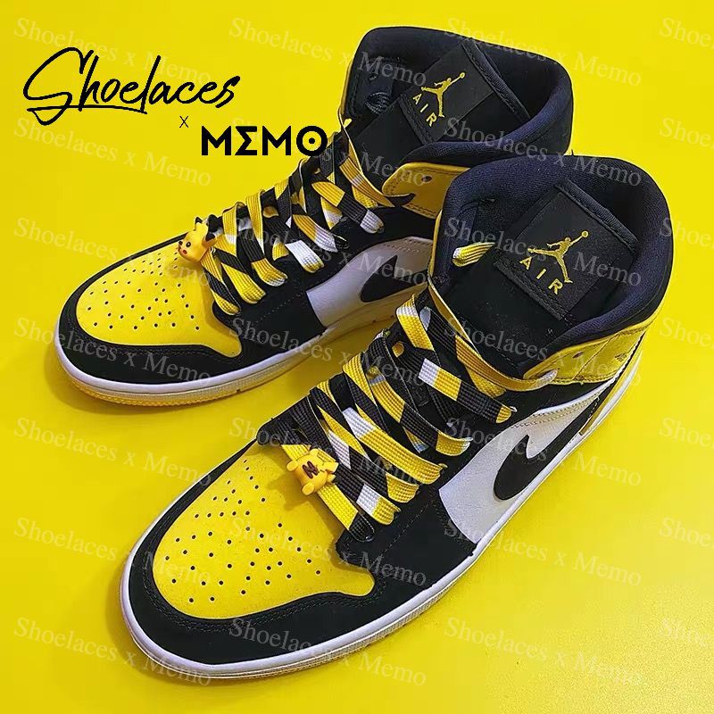 Dây Giày Phối Màu Custom Nike  AJ1 Mid SE Yellow Toe Black White- Phối Vàng Đen Trắng