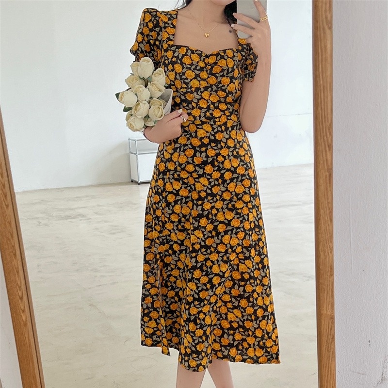 Đầm Perty tay phồng in hoa thiết kế mới thời trang mùa hè dành cho nữ