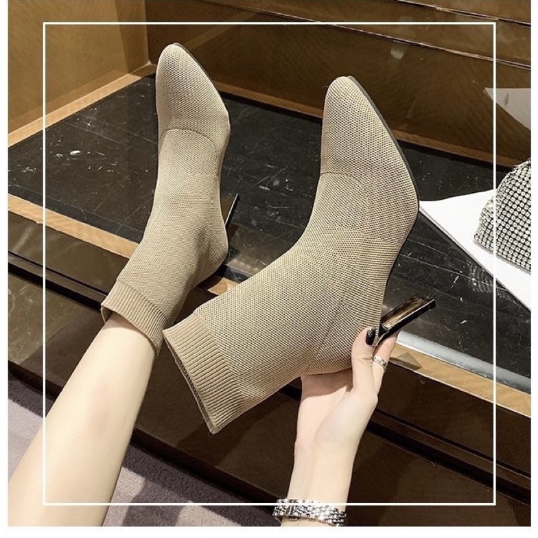 SẴN HÀNG _ Boots vải mũi nhọn hơi tròn đế tráng gương hàng Quảng Châu cao cấp | BigBuy360 - bigbuy360.vn