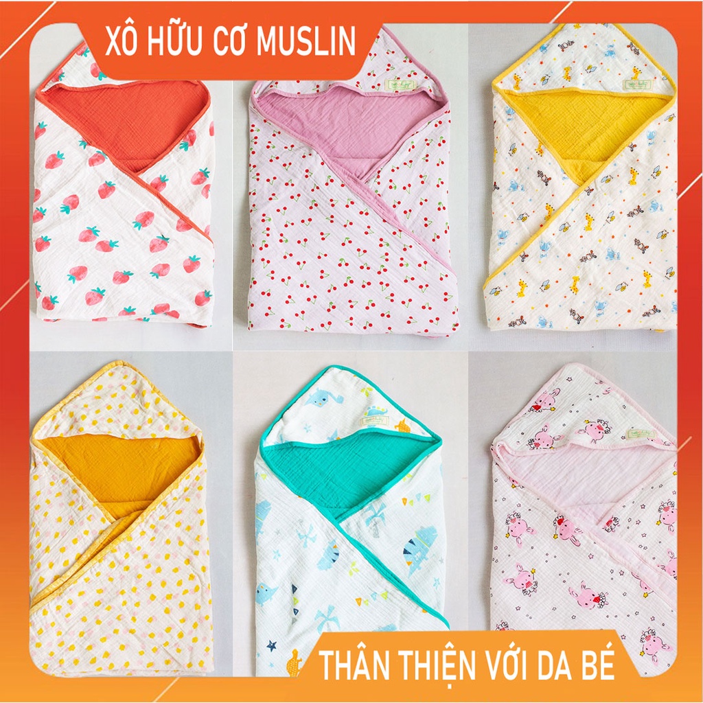 Khăn ủ choàng Muslin thân thiện với da Bé - xô hữu cơ muslin