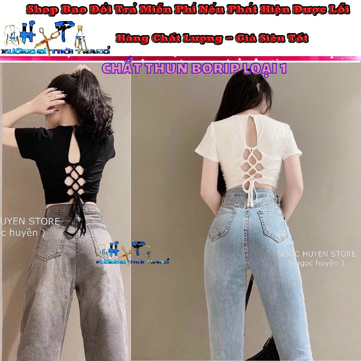[Mã FAMAYWA giảm 10K đơn 50K] Áo kiểu croptop thun cotton borip đan dây hở lưng mẫu hót thời trang 2020