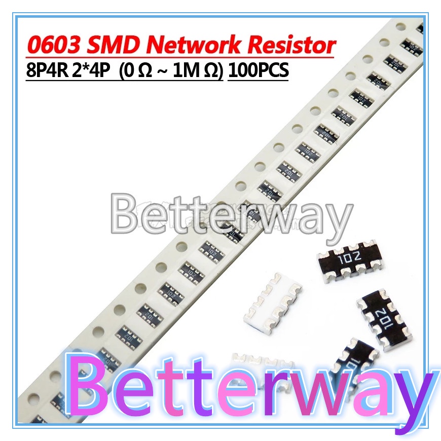 100 chiếc 0603 2 * 4 8P4R 2 * 4P 5% Điện trở mạng Mảng SMD 0 ohm ~ 910K 2K 2.2K 4.7K 10K 22K 47K 100