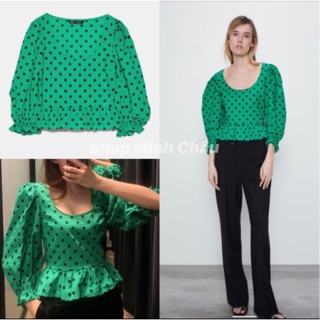 (Sẵn) Áo sơ mi chấm bi Zara auth canh sale, kèm ảnh thật