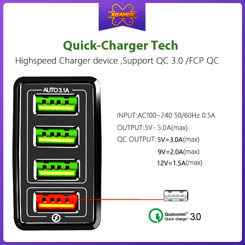 [Ready Stock]XGamer 4 In One Faster Charger Quick Charge Adapter UK EU US Plug USB Port Fast Charging Phone