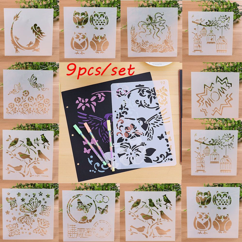 UUMIR Set 9 tấm khuôn in trang trí nghệ thuật làm thiệp nhiều mẫu khác nhau dễ thương