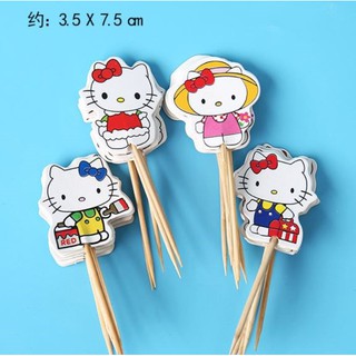 Set 24 que cắm mèo Kitty - Phụ kiện trang trí bánh sinh nhật