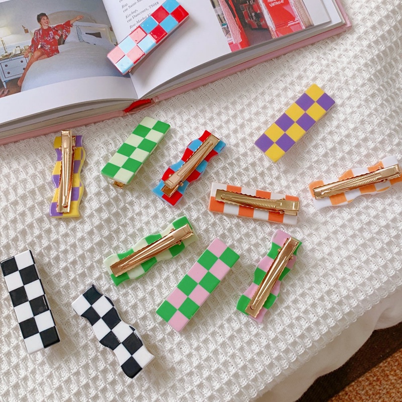 Kẹp Tóc Họa Tiết Caro Phong Cách Retro Thời Trang Cho Nữ