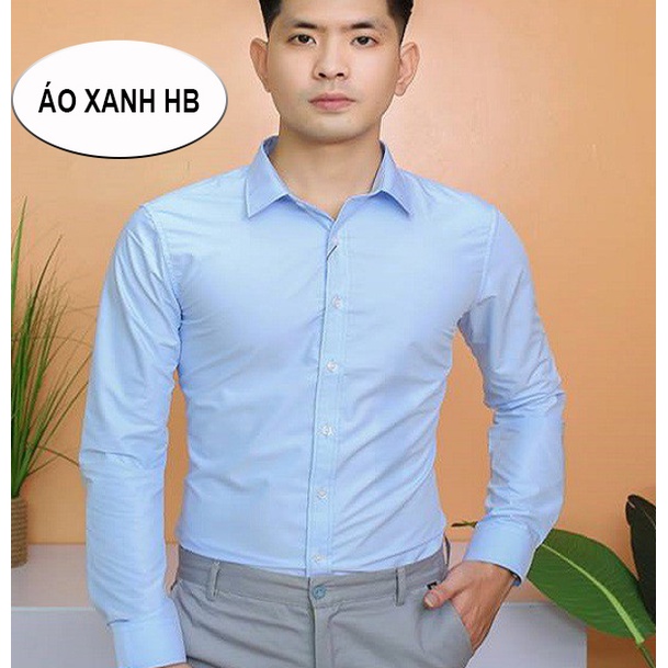 Áo sơ mi nam dài tay cổ bẻ màu xanh hoà bình giá rẻ, không nhăn không xù không phai màu